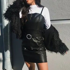 Faux Leather Mini Dress-Sz Med- Black